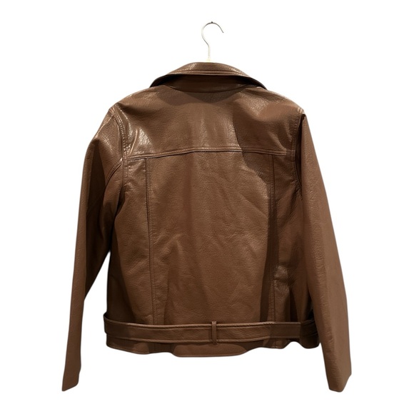 Old Navy Espresso Faux Leather Belted Biker Jacket XL - Picture 4 of 13